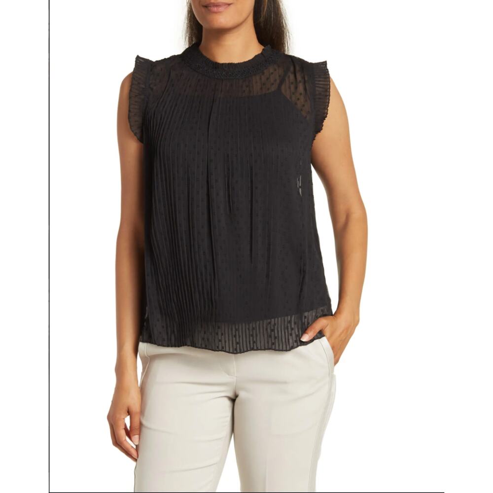 Adrianna Papell Women's Swiss Dot Pleated‎ Sleeveless Blouse